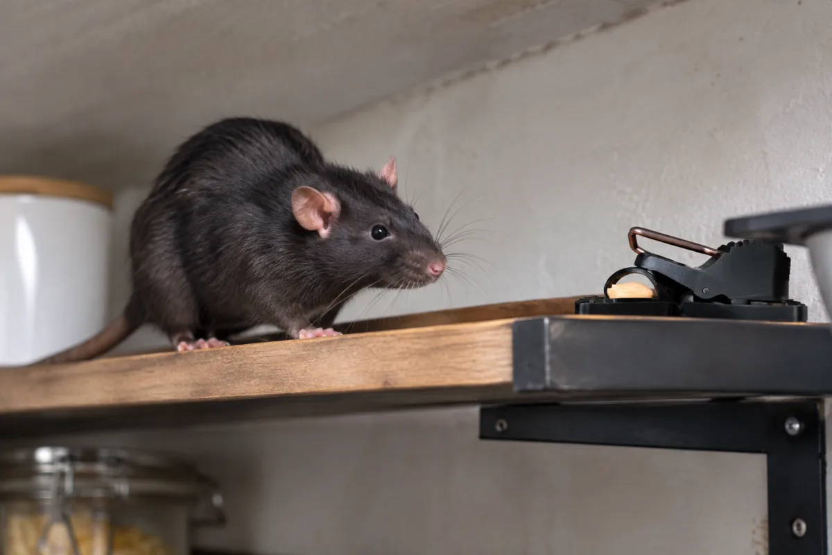 Gros plan sur un boitier de piegeage securise pose pres d un conduit de ventilation